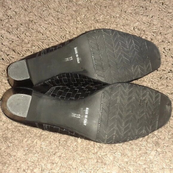 SESTO MEUCCI-Cammie-Black Woven Leather Mules-Studded-3" Heel-SZ 11M-Near Mint - Picture 7 of 7